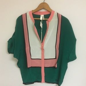 Line & Dot color block silk top